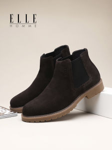 ELLE HOMME Mens Short Chelsea Boots British Style Double-Sided Zipper Cow-Back Velvet Ankle Boots for Winter Season