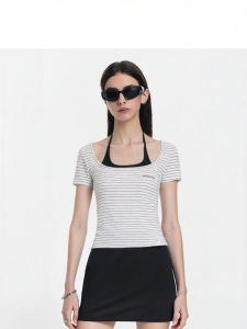 CALLED BACK | Striped Off-Shoulder T-Shirt
