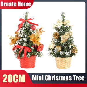 20CM Mini Christmas Tree For Table Artificial Christmas Tree With Ribbon Bow Ornament Festival Home Decor