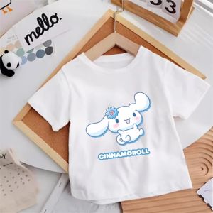 52TOYS | Cute Cinnamoroll Girl T-shirt Cotton Anime Print Tee Shirt Kids Short Sleeve Streetwear Summer Casual Clothes Kawaii Gift