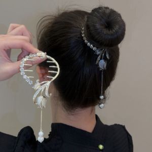 【Thiết kế】 kẹp Tóc Có Khóa tóc búi Tua Rua Hoa Tulip phía sau tấm đầu kẹp tóc móng vuốt đuôi ngựa hoa Phụ kiện tóc