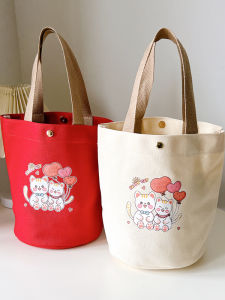 Thickened Canvas Handbag Womens Mom Outdoor Simple Three-dimensional Bag Commuting Work Lunch Bag Fashion Trend Bucket Bag