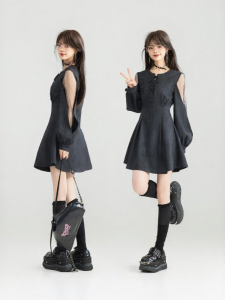 KEIKO | Delicate Lace Bell Sleeve Slimming Autumn Dress