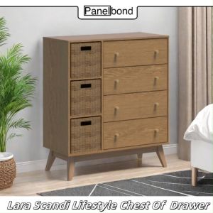 Export Quality-Panelbond Wooden Nightstand With 4 Storage Cabinet Farmhouse Storage Side Table With 3 Seagrass Basket For Livingroom Homeoffice