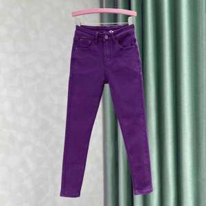 Womens High Waist Slim Fit Grape Purple Denim Jeans Spring Autumn Elastic Boot Cut Nine Point Pants Casual Cotton Stretch