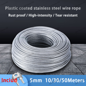 5mm Plastic Coated Stainless Steel Wire Rope 10/30/50M for Clothesline Gardening DIY