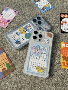 2024 Calendar Insertable Cute Cartoon Phone Case for 15Promax Full Cover Soft Shell Protective Case Anti-Fall And Card Replacement