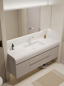 Cream Wind Skin Feeling Can Withstand Beauty Integrated Washbasin Bathroom Cabinet Combination Bathroom Ceramic Hand Washing Washstand Solid Wood