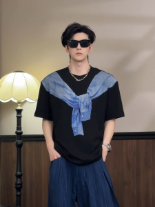 3D Striped Two-piece Illusion Short Sleeve T-Shirt