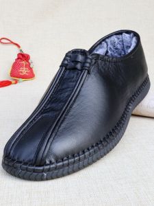 Old Beijing Mens Cloth Shoes Winter Thickened Warm Rabbit Fur Cotton Soft Anti-slip Shoes Comfortable Casual Footwear