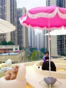 Pink Beach Parasol White Outdoor Props Sun Umbrella Double Folding Umbrella Garden Big Beach Umbrella Promotion Advertising Umbrella