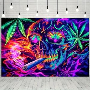 VIKAMA Vibrant Skull Psychedelic Tapestry Art Decor Living Room Feature Wall Bedroom Headboard Room Accent