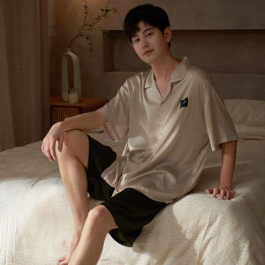 Miiow | Couples Summer Lightweight Ice Silk Sleepwear Breathable Casual Home Clothes Set Short Sleeve Short Pants For Men And Women