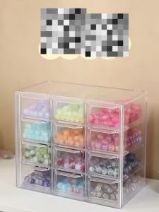 1pc Drawer Style Multifunctional 6/9/12 Grid Stackable Bead Storage Box Transparent Acrylic Desktop Jewelry Display Box