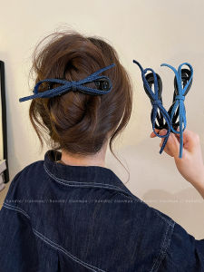 Kẹp Tóc Búi Côn Trùng Denim Mới Cao Cấp Cho Phụ Nữ Kẹp Tóc Đuôi Ngựa Một Từ Có Nút Thắt Bướm Phụ Kiện Tóc Sau Đầu
