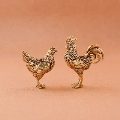 Zodiac Chicken Figurines Pair Bronze Decorations