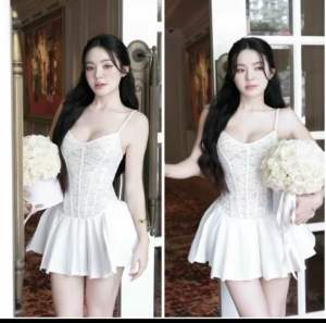 Đầm 2 dây có Gọng REN tùng xếp ly (có quần bảo may sẵn) Thảo cherry stroe