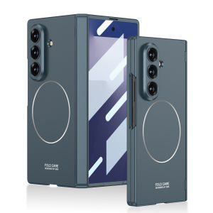 Magnetic Hinge Z Fold 7 Anti-Drop Case Phone Cover Silver Circle Wireless Charging Samsung Galaxy Z Fold7 Casing 360° All-Round Protection Durable Hard PC Case with Tempered Glass