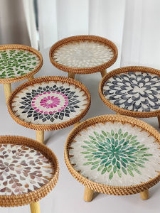 European Style Small round Table North End Vine Shell Tatami Sofa Side Table Window Seat Home Use Coffee Table Living Room