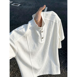ZHUOCAN | Black American Pleated Deconstructed Textured Cool Ice Silk T-shirt