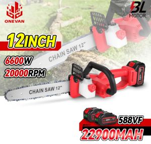 6600W 12 Inch Brushless Electric Chainsaw super chain saw With handle 588VF Cordless Battery Chainsaw Garden Pruning Saw Power Tool For Makita 18V Battery 20000rpm