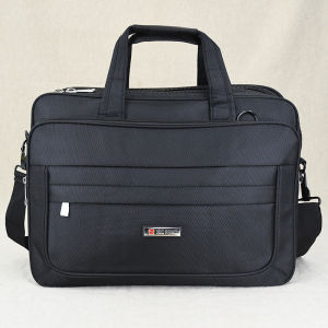 Mens Business Trip Canvas Shoulder Bag Large Capacity Computer Bag Oxford Cloth Handbag with Zipper Pure Color OL Style