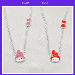 FLORA 0724D - Dây chuyền liền mặt bạc ta hình thỏ My Melody màu hồng đỏ dành cho bé gái