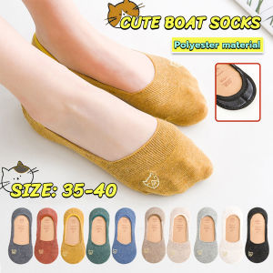 C.N. Women Boat Socks Cute Cat Embroidery Sock Casual Invisible Short Stockings Summer Candy Color