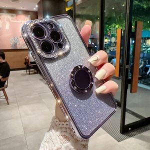 KISSCASE Plating Gradient Glitter Diamond Ring Holder Clear Phone Case for IPhone 14 Pro Max IPhone 11 12 13 Pro Max Soft Silicone Cover