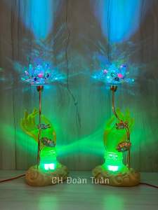 2 Cây đèn bàn thờ tay Phật cầm hoa sen-Đèn hoa sen pha lê tay Phật size đại cao 45cm