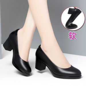 Giày Cao Gót Da Thật Cho Nữ Giày Đơn Làm Việc Phong Cách Công Sở Giày Đế Mềm Thoải Mái Cho Nữ Giày Cao Gót Mũi Tròn