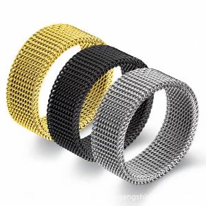 Stainless Steel Mesh Ring 8MM High Quality Fashion Mens Ring Tricolor Mesh Titanium Steel Ring