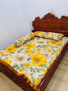 Bộ ga thun lạnh Hàn quốc mẫu hoa cúc vàng