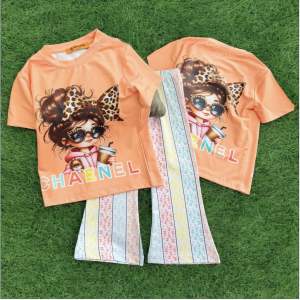 11-45kg bộ thun lạnh tay ngắn quần dài loe bé gái thun đẹp mềm mịn L49