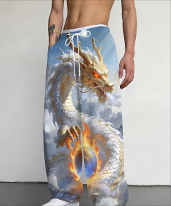 2026 Hot-selling Fashionable New Style Mens Dragon Pattern Casual Loose Straight Pants Street Hip-hop Style Large Size