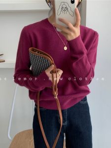 Slimming Purple Fitted round Neck Thin Knitted Sweater Womens Autumn Versatile Solid Color Loose Knitted Base Shirt