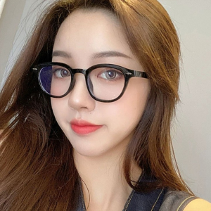 AMIGOA Bingkai Kacamata Miopia Bingkai Bulat/ Kacamata Anti Sinar Biru Anak Perempuan/ Kacamata Fashion Polos Bingkai Hitam/ Selebriti Internet Gaya Korea COD