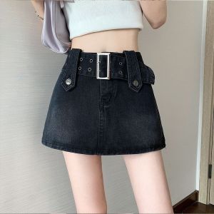 กระโปรงทรงเอเอวสูงสีดำ กระโปรงยีนส์ กระโปรงสั้นเข้ารูป ผ้าฝ้าย ฤดูใบไม้ผลิ 2023 กระโปรงทรงเอเข้ารูป สไตล์อเมริกัน กระโปรงสั้นเข้ารูป