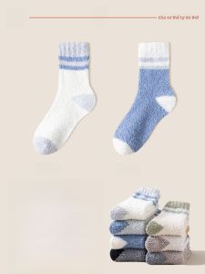 JINGCHI | Tất ấm dày lông cừu Coral dành cho nam Tất ấm sàn dài đến bắp chân Tất lông cừu dày giữ ấm cho mùa đông Tất thường ngày