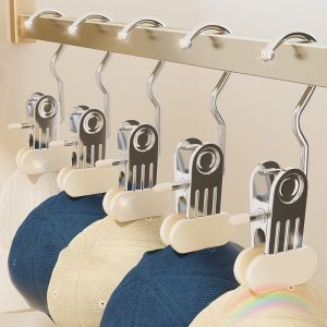 5Pcs Multifunction Stainless Steel Clothespins with Hook Laundry Pegs Hanging Clothes Pants Closet Hanger Hook Clip