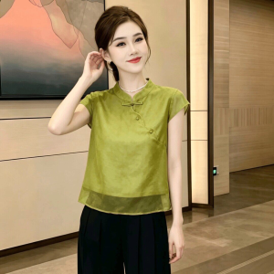 LIANPAI | Chinese Style Stand Collar Short Sleeve Shirt