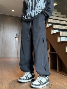 Mens Casual Cargo Pants Spring Autumn Loose Fit American Style Functional Wind Mountain Climbing Trousers Cuffed Leisure Pants