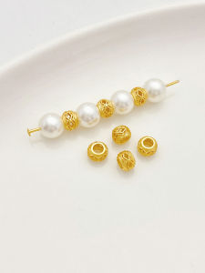 Handmade DIY Sand Gold Plated Hollow Lace Large Hole Drum Beads Spacer Beads Jewelry Accessories for Bracelets And Necklaces