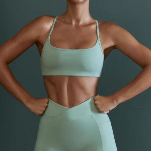 Womens Yoga Sports Bra Cross Back Strapless Shockproof Fitness Vest Breathable Quick Dry Nylon Bra for Autumn Exercise