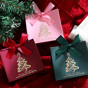 10pcs Elegant Christmas Tree Mini Gift Boxes Festive Favor Bags With Satin Ribbons Perfect For Treats Chocolates And Small Gifts!