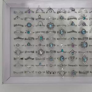 10/20/30/50Pieces Vintage Bohemian Blue Rings Set For Women Mix Style Fashion Flowers Stacked Jewelry Party Gifts