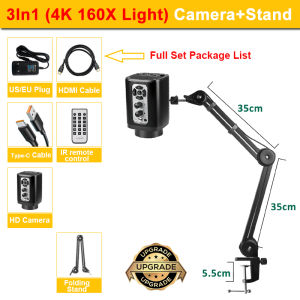 KUAIQU | YIZHAN 3IN1 Camera Lens Light Electron Video Microscope 4K IMX415 UHD Welding Tools 160X Adjustable HDMI Type-C Folding Stand