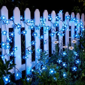 Solar Cherry Blossom Outdoor String Lights Floral LED Fairy Lights for Yard Tree Balcony Backyard Landscape Festival Decor