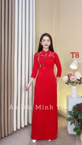 Áo Dài Lụa Mỹ Cao Cấp Họa Tiết Đính Kết Thủ Công Tỉ Mỉ - Mã T8