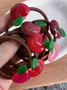 French Style Small Apple Red Hair Ties Gold Label Elastic Hair Bands Cherry Headbands Fashionable Hair Accessories for Women